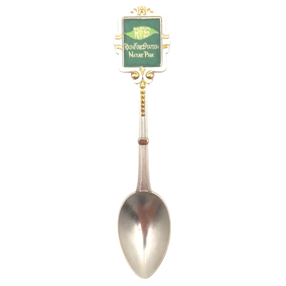 Vintage Rainforestation Nature Park Souvenir Spoon Metal Enamel Green